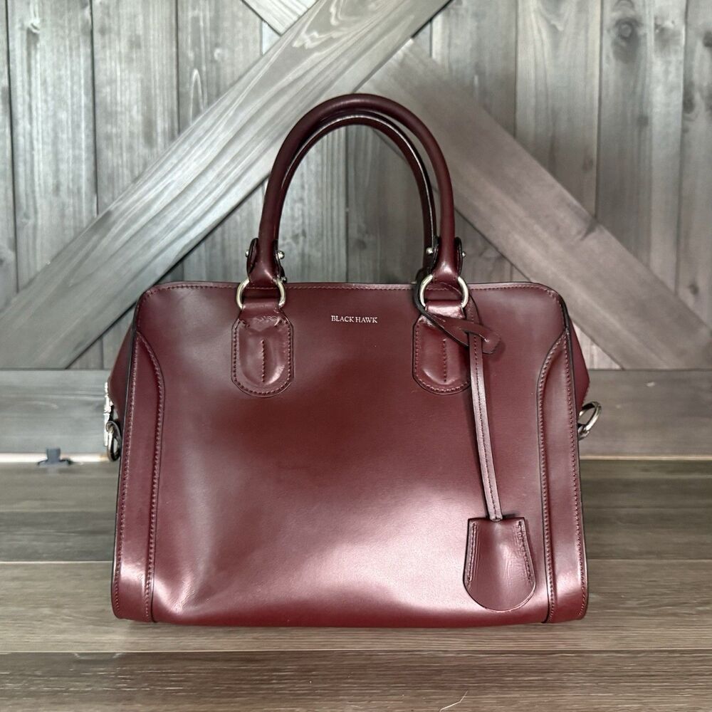 BLACK HAWK Italian Leather Doctor Bag Burgundy Oxblood Structured Satchel Purse